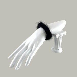 Black Mink Fur Layering Bracelet Preppy Boho Chic Silver Clasp 2.5cm Extension